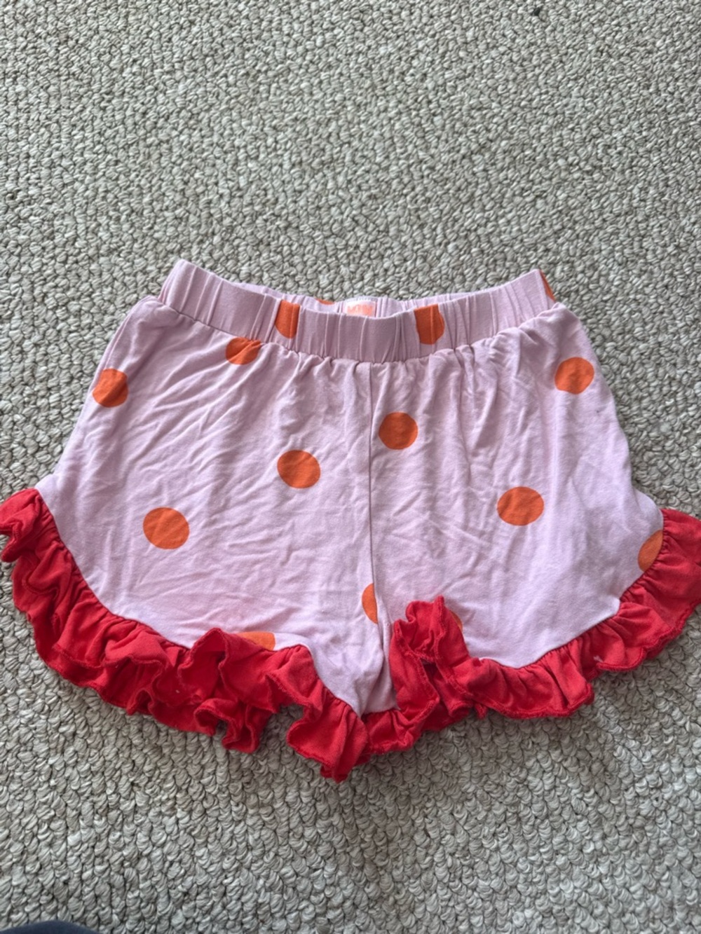 Pink Polka Dot Ruffle Shorts with Orange Dots